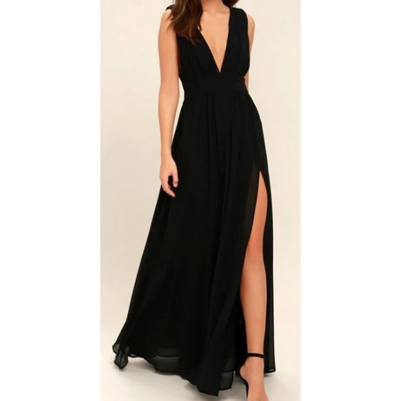 Lulus Dresses & Skirts - LULU'S sz XXS  Black Heavenly Hues V-Neck Maxi Evening Party Dress NWOT B145